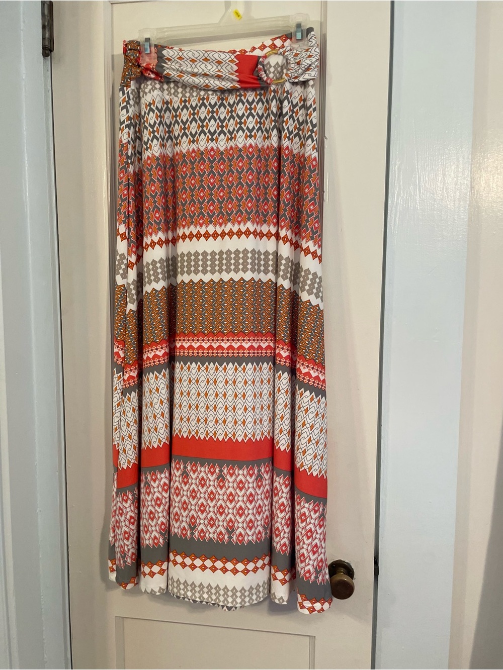 Robert Louis Red & Neutral Patterned Maxi Skirt